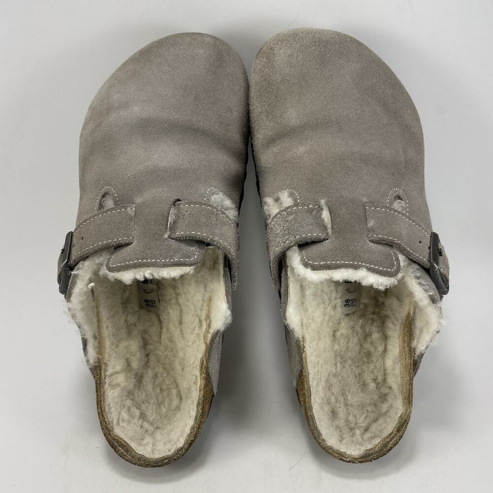 Birkenstock Taupe Suede Shearling Clog Mule - Picture 5 of 10